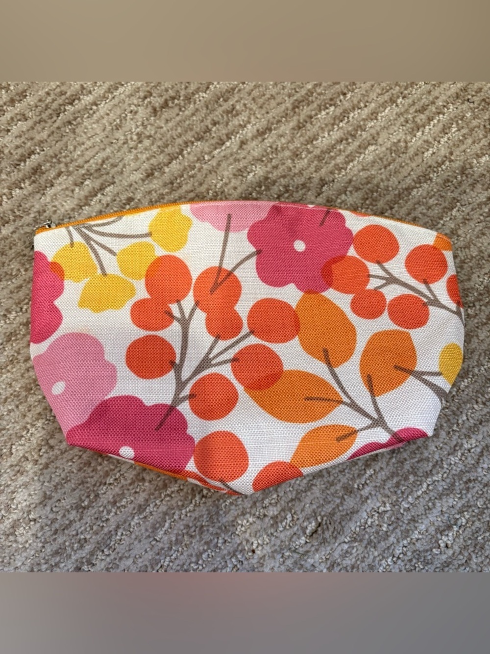 Clinique Pink, Orange, and Yellow Floral Makeup Bag - 9.25” X 6.5”